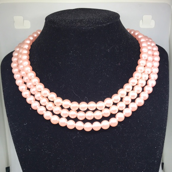 Hong Kong | Vintage | 3 Layer | Faux Pearl | Pink | Necklace | Approx. 17” - Picture 4 of 12